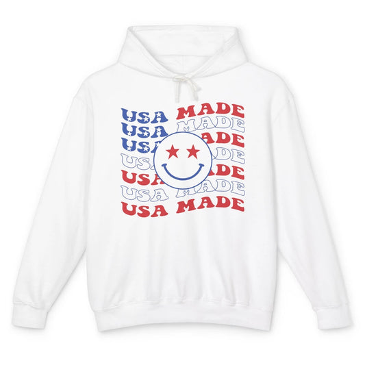 US Flag America Made Smiley Face July 4th American Patriots Unisex Lightweight Hoodie