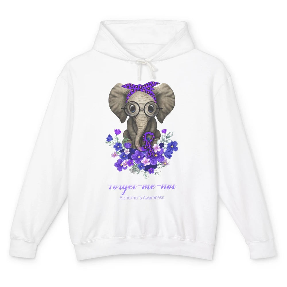 Alzheimer Awareness Purple Ribbon Elephant Forget Me Not Unisex Lightweight Hoodie