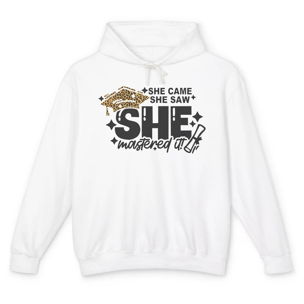 She Came She Saw She Mastered It Senior Graduation Leopard Unisex Lightweight Hoodie