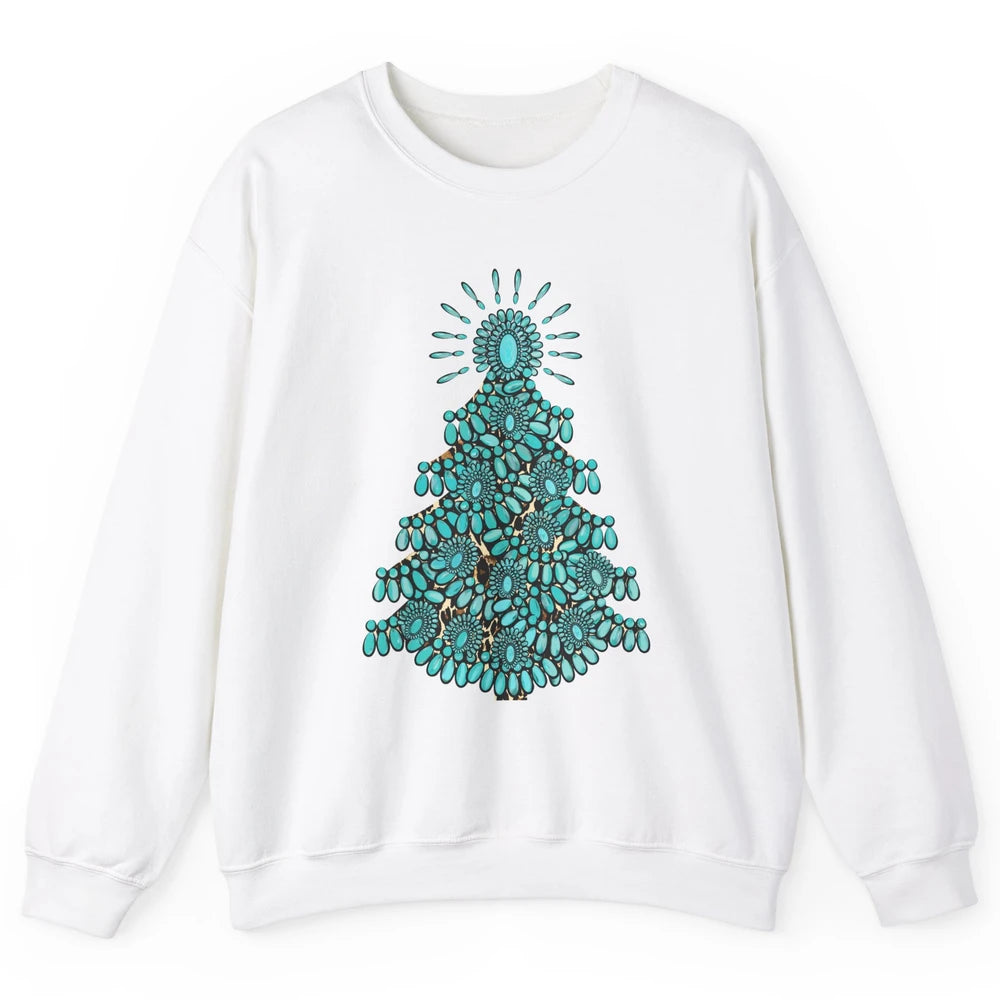 Turquoise Christmas Tree Western Christmas Country Farm Unisex Crewneck Sweatshirt