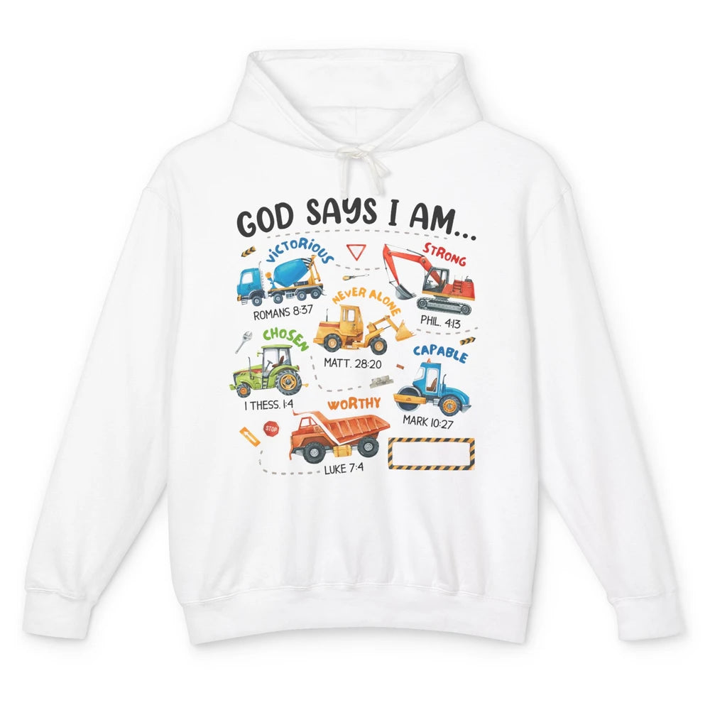 Construction Boy Christian God Say I'm Bible Verse Religious Unisex Lightweight Hoodie