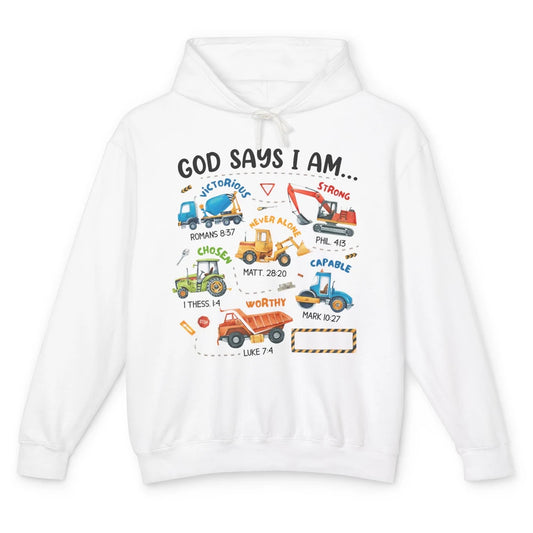 Construction Boy Christian God Say I'm Bible Verse Religious Unisex Lightweight Hoodie