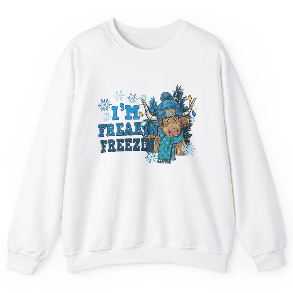 Funny Christmas Highland Cow I'm Freaking Freezing Western Unisex Crewneck Sweatshirt