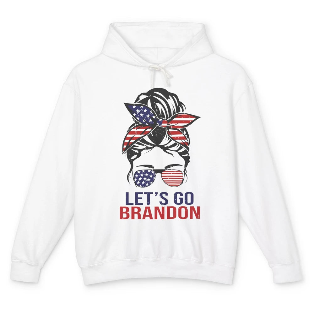 Retro US Flag Messy Bun Lets Go Brandon Conservative Liberal Unisex Lightweight Hoodie