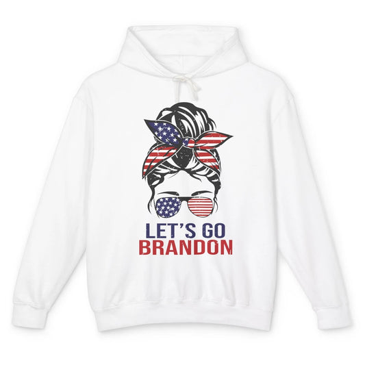 Retro US Flag Messy Bun Lets Go Brandon Conservative Liberal Unisex Lightweight Hoodie