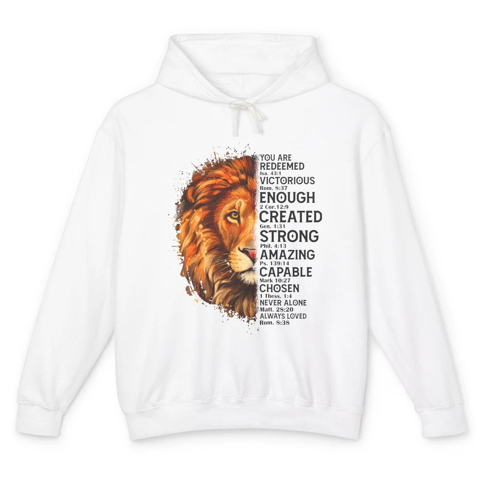 Lion Face You Are Redeemed Bible Verse Christian Faith Unisex Lightweight Hoodie