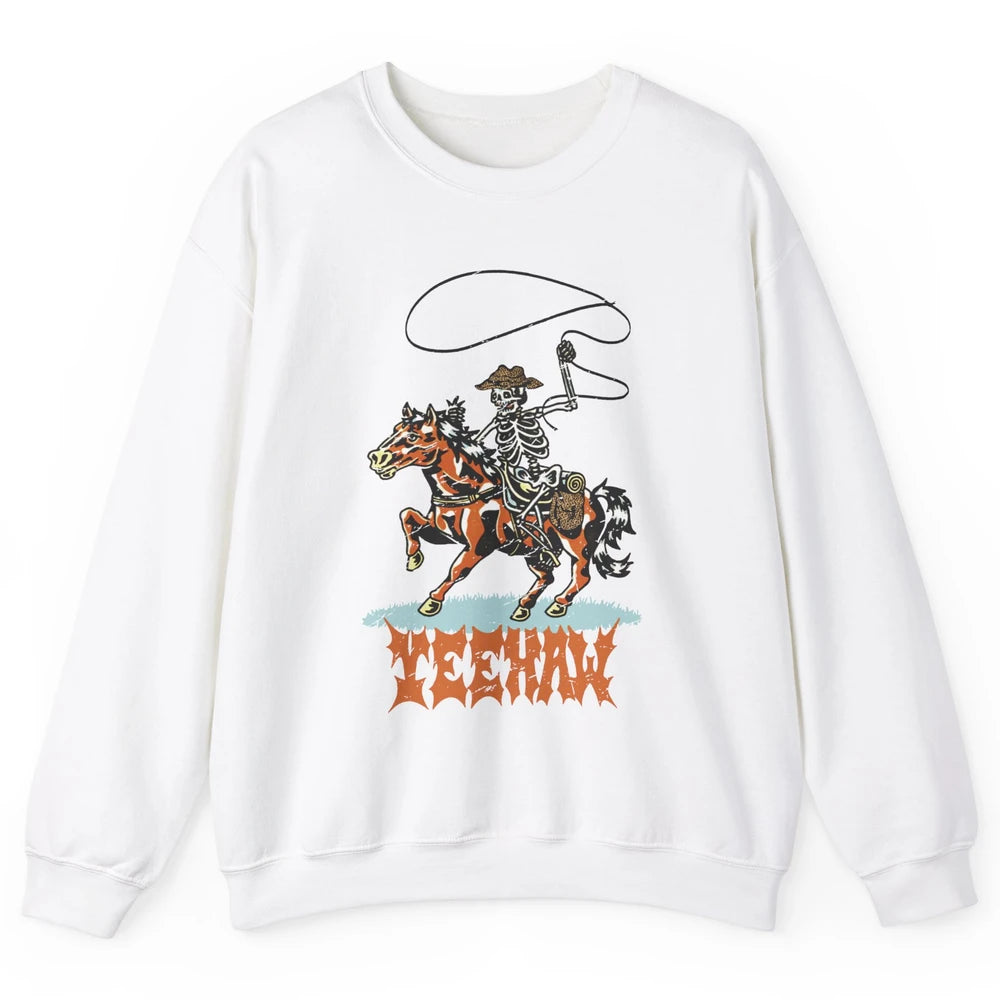 Retro Skeleton Cowboy Yeehaw Western Country Cowgirl Horses Unisex Crewneck Sweatshirt