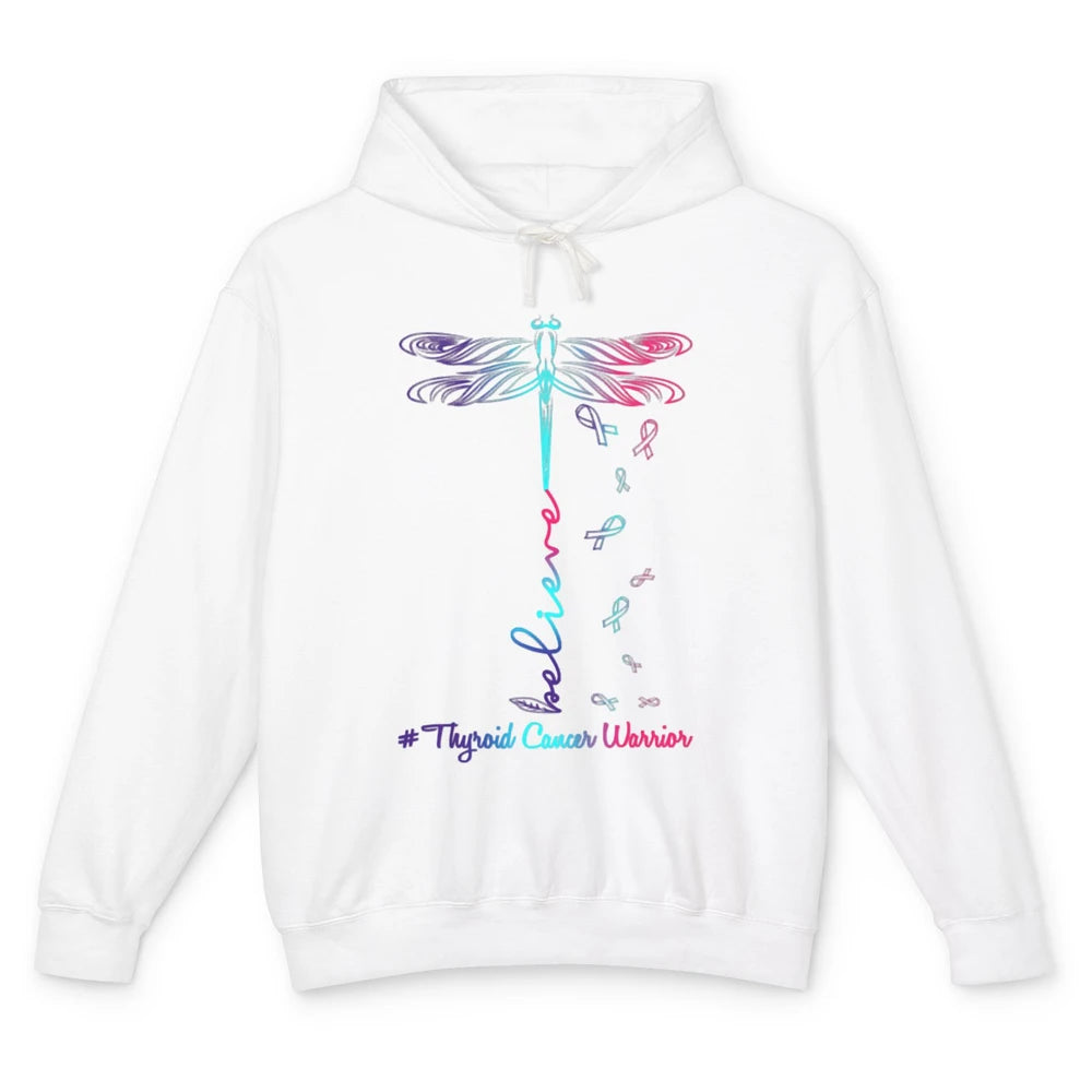 Thyroid Cancer Awareness Purple Pink Teal Ribbon Dragonfly Unisex Lightweight Hoodie