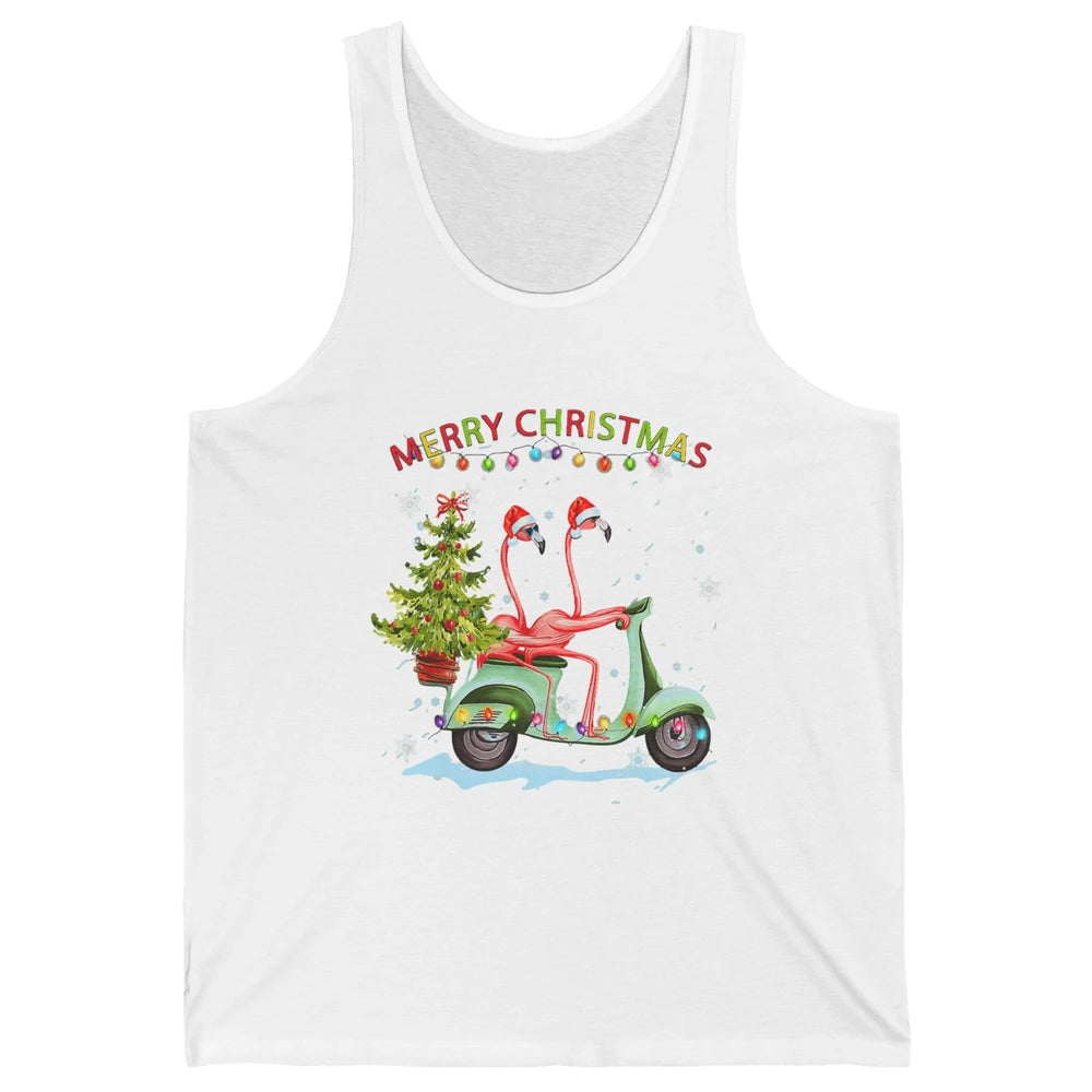 Merry Christmas Flamingos Santa Hat Xmas Lights Motorbike Unisex Jersey Tank