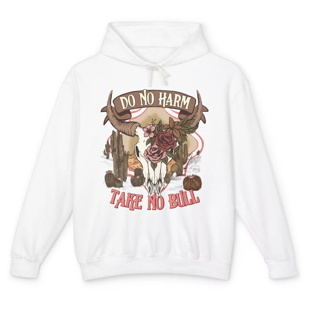 Floral Desert Bull Skull Do No Harm Take No Bull Western Unisex Lightweight Hoodie