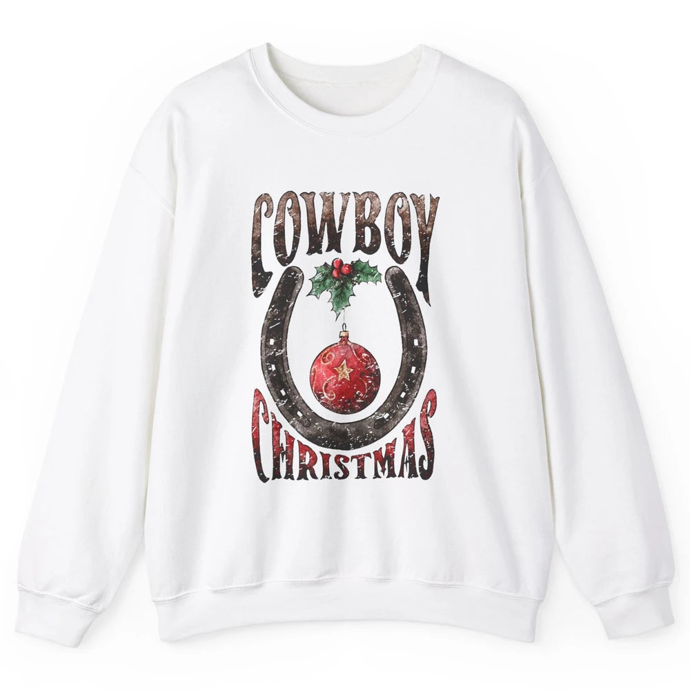 Christmas Cowboy Horseshoe Xmas Balls Western Christmas Unisex Crewneck Sweatshirt