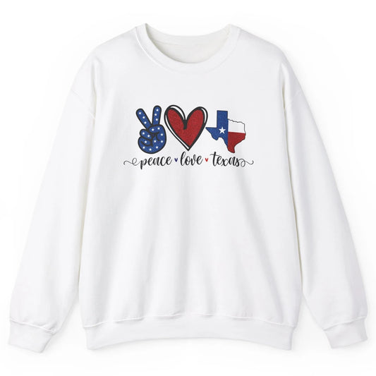 US Flag Peace Love Texas State Map Texan Pride Western Unisex Crewneck Sweatshirt