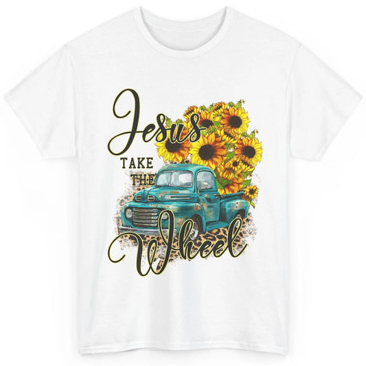 Sunflower Jesus Take The Wheel Christian Gift Leopard Print Classic Unisex T-Shirt