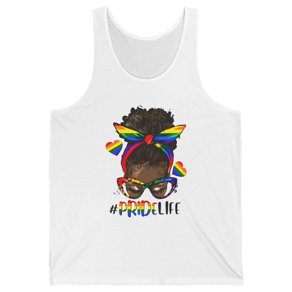 Black Melanin Messy Bun Rainbow Bandana Pride Life LGBTQ Unisex Jersey Tank