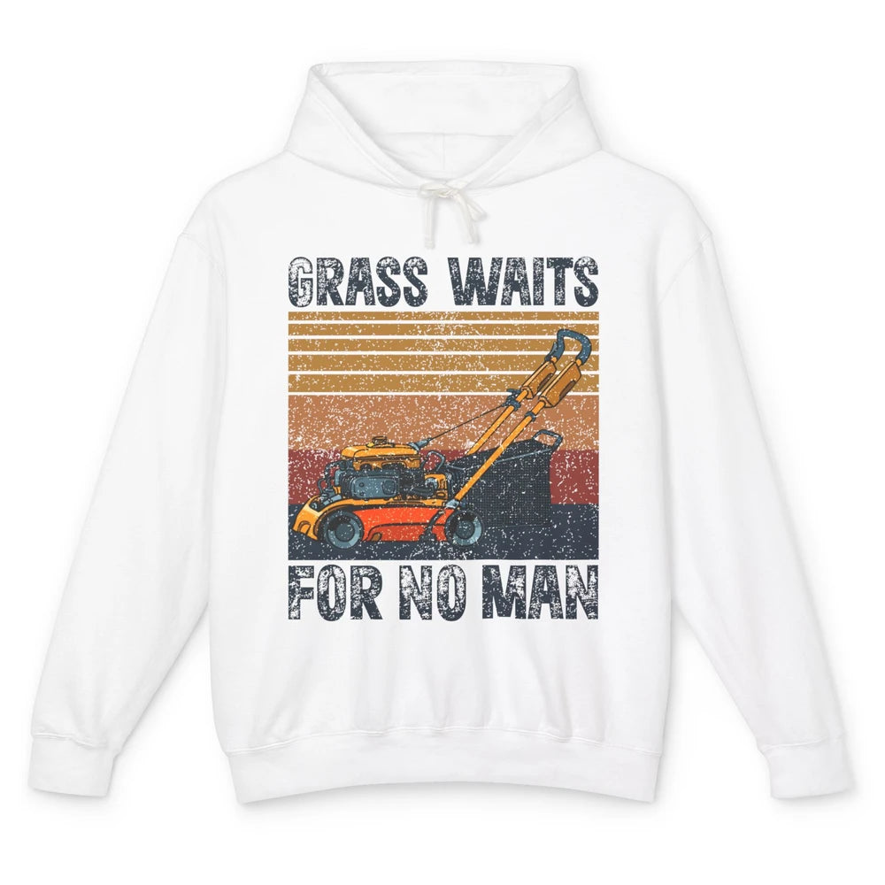 Vintage Lawn Mower Grass Waits For No Man Grass Gardening Unisex Lightweight Hoodie