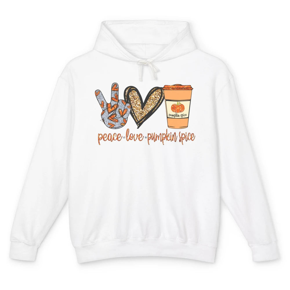 Peace Love Fall Pumpkin Spice Fall Halloween Thanksgiving Unisex Lightweight Hoodie