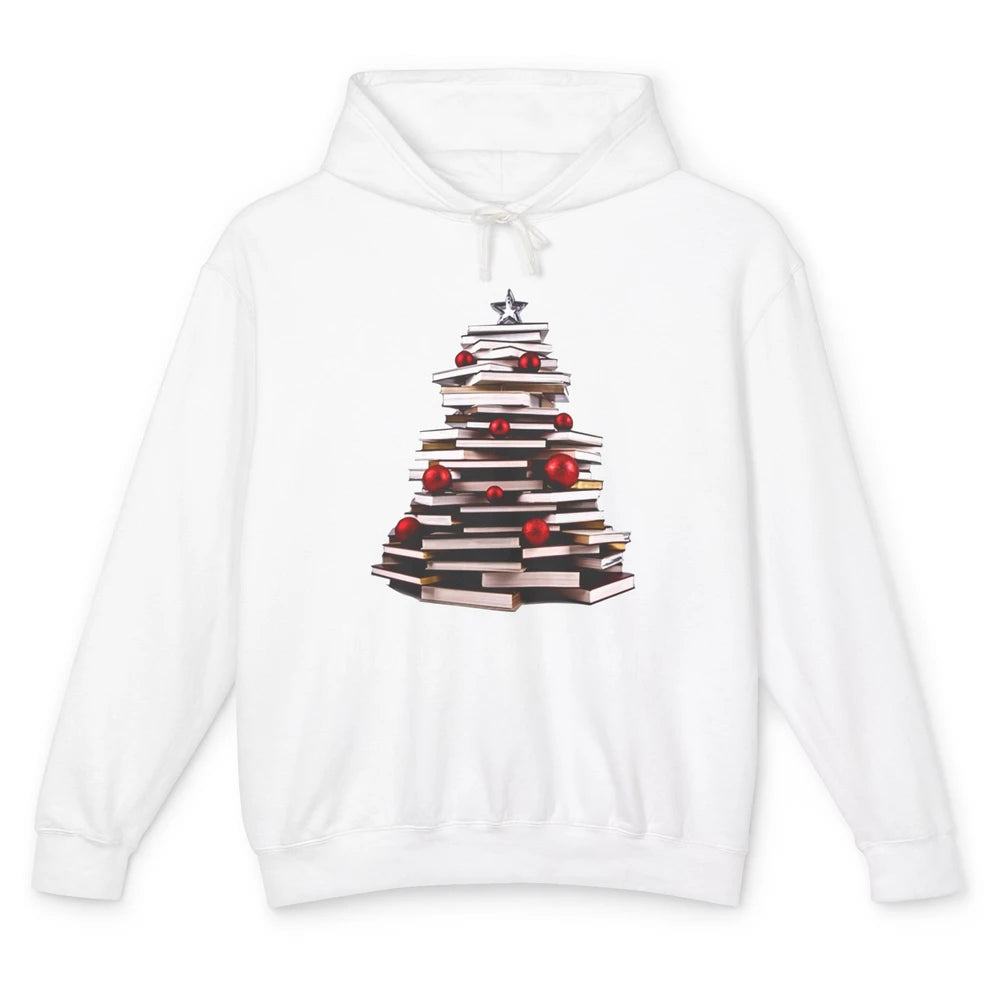 Funny Book Christmas Tree Book Reading Lovers Chritmas Gift Unisex Lightweight Hoodie