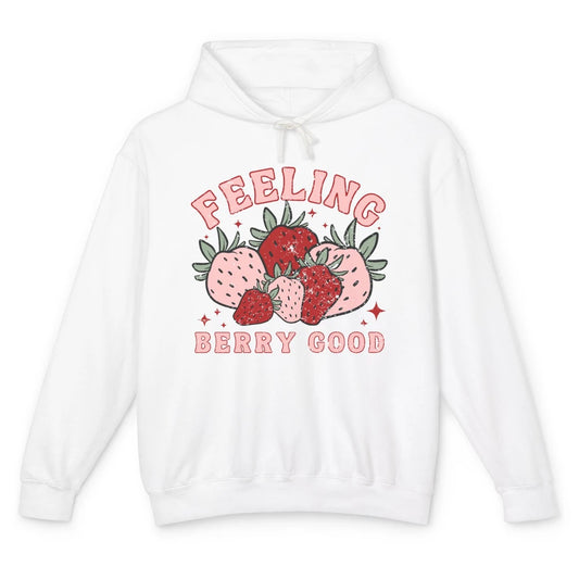 Retro Strawberry Feeling Berry Good Positive Mind Happy Life Unisex Lightweight Hoodie