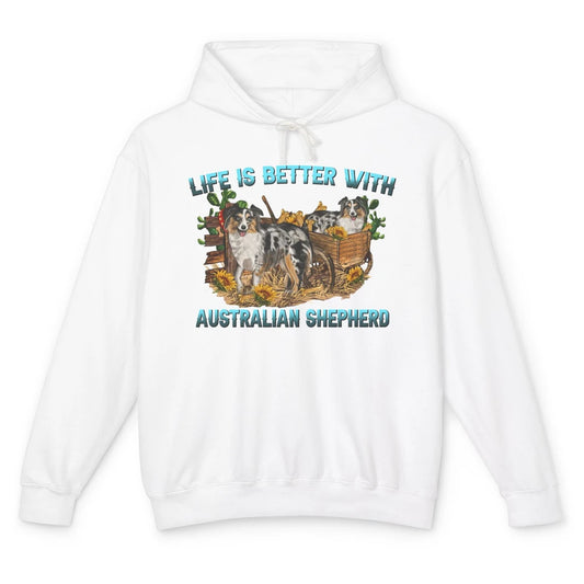 Leopard Aussie Life's Better With Aussie Australian Shepherd Unisex Lightweight Hoodie