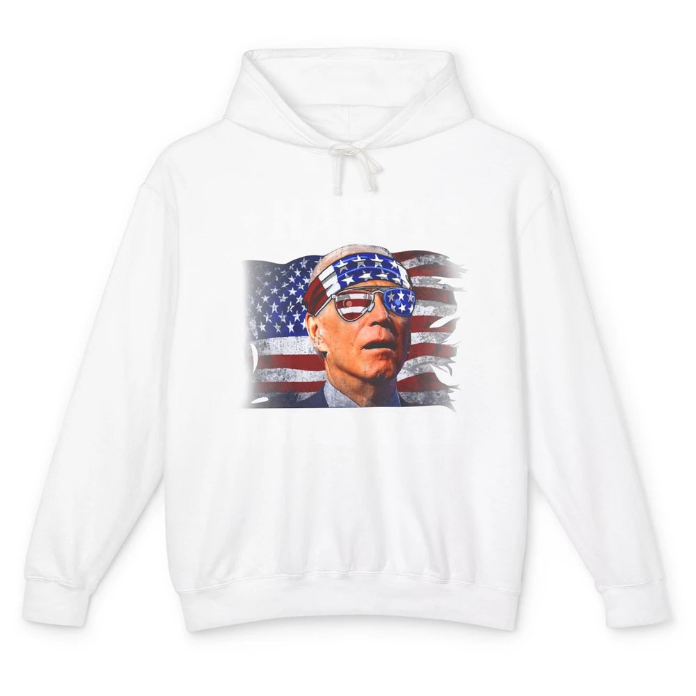 Retro US Flag Biden Glasses Happy Halloween Funny 4th July Unisex Lightweight Hoodie