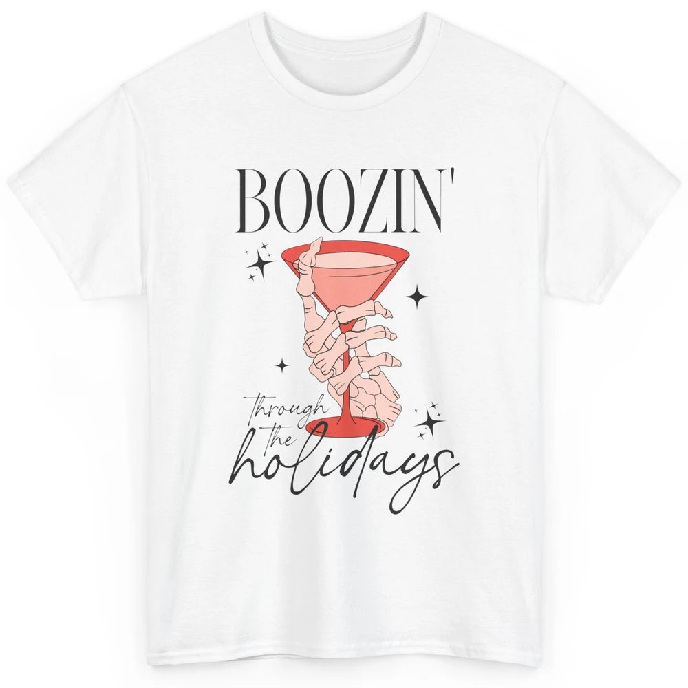 Boozin’ Through The Holidays Christmas Drinking Wine Glass Classic Unisex T-Shirt