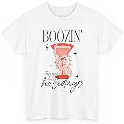 Boozin’ Through The Holidays Christmas Drinking Wine Glass Classic Unisex T-Shirt