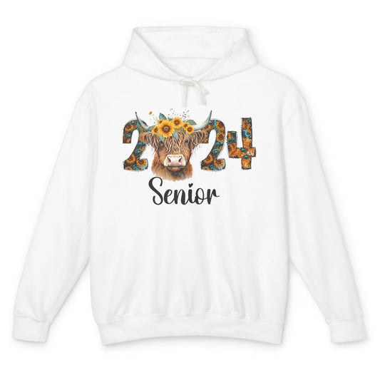 Sunflower Highland Cow Senior 2024 Graduate Bachelor Western Unisex Lightweight Hoodie