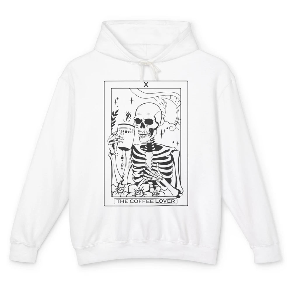 The Coffee Lover Skeleton Tarot Card Floral Goth Halloween Unisex Lightweight Hoodie