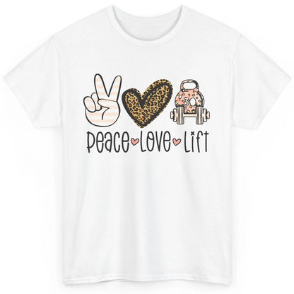 Cute Peace Love Lift Heart Leopard Gym Fitness Weightlifter Classic Unisex T-Shirt