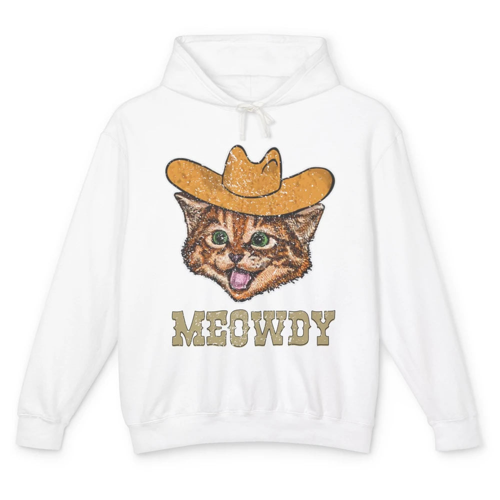 Funny Retro Cat Cowboy Meowdy Western Country Cat Lovers Unisex Lightweight Hoodie