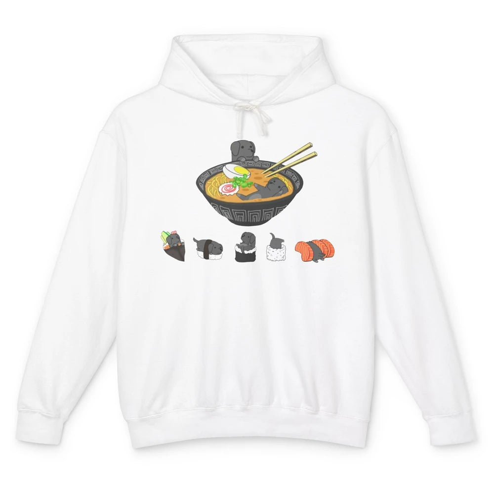 Black Labrador Sushi Ramen Bowl Japanese Kawaii Dog Mom Unisex Lightweight Hoodie