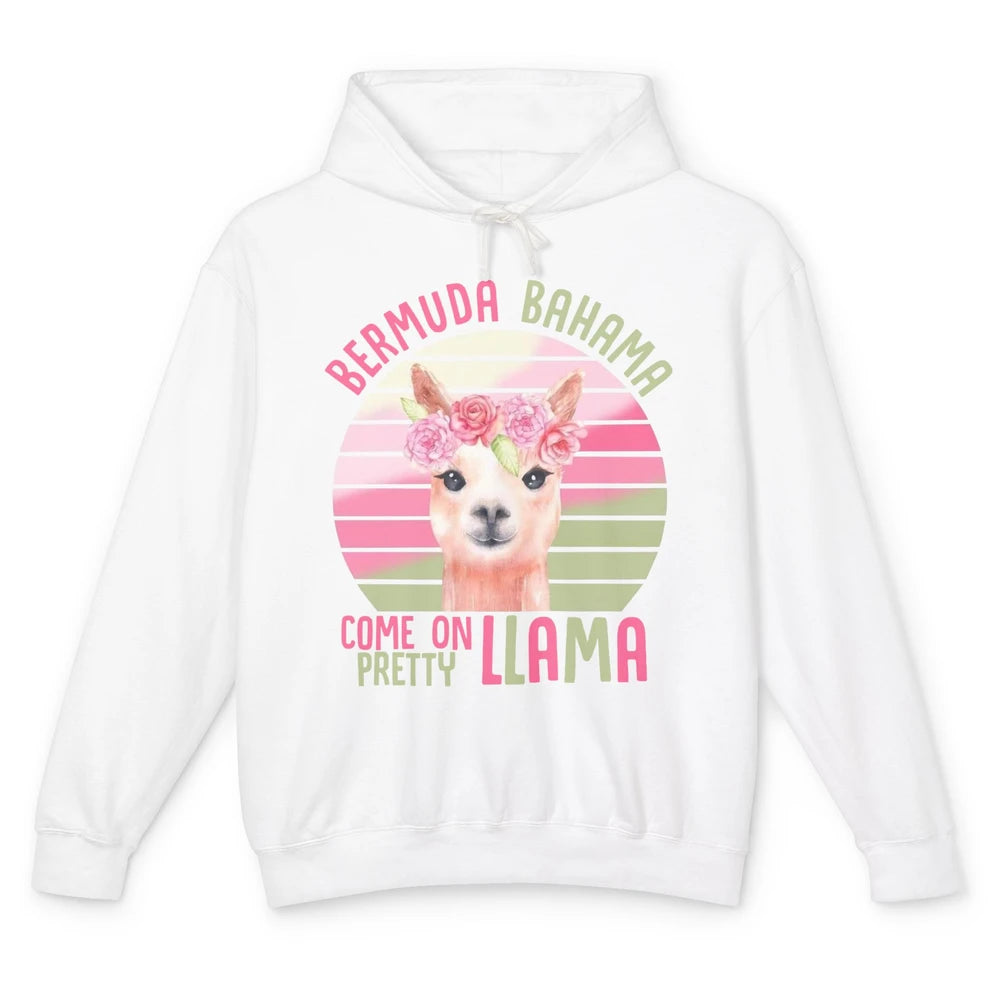 Vintage Cute Llama Bermuda Bahama Come On Pretty Llama Lover Unisex Lightweight Hoodie