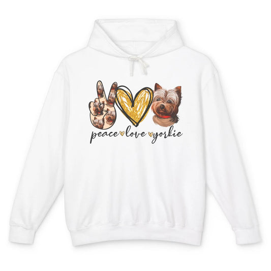 Peace Love Yorkie Dog Lovers Yorkshire Terrier Dad Mom Gift Unisex Lightweight Hoodie