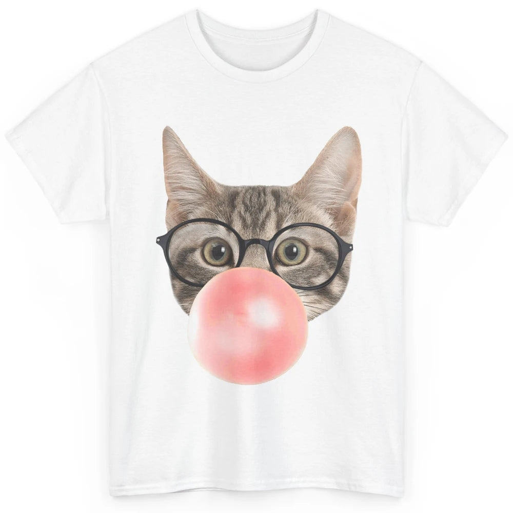 Funny Cat Blow Giant Bubble Gum Pink Glasses Sarcastic Pun Classic Unisex T-Shirt