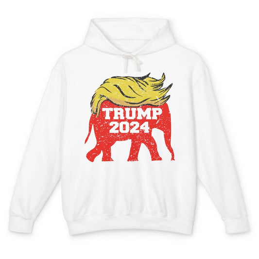 Trump 2024 Republican Elephant With Trump Hair Funny Trump Unisex Lightweight Hoodie