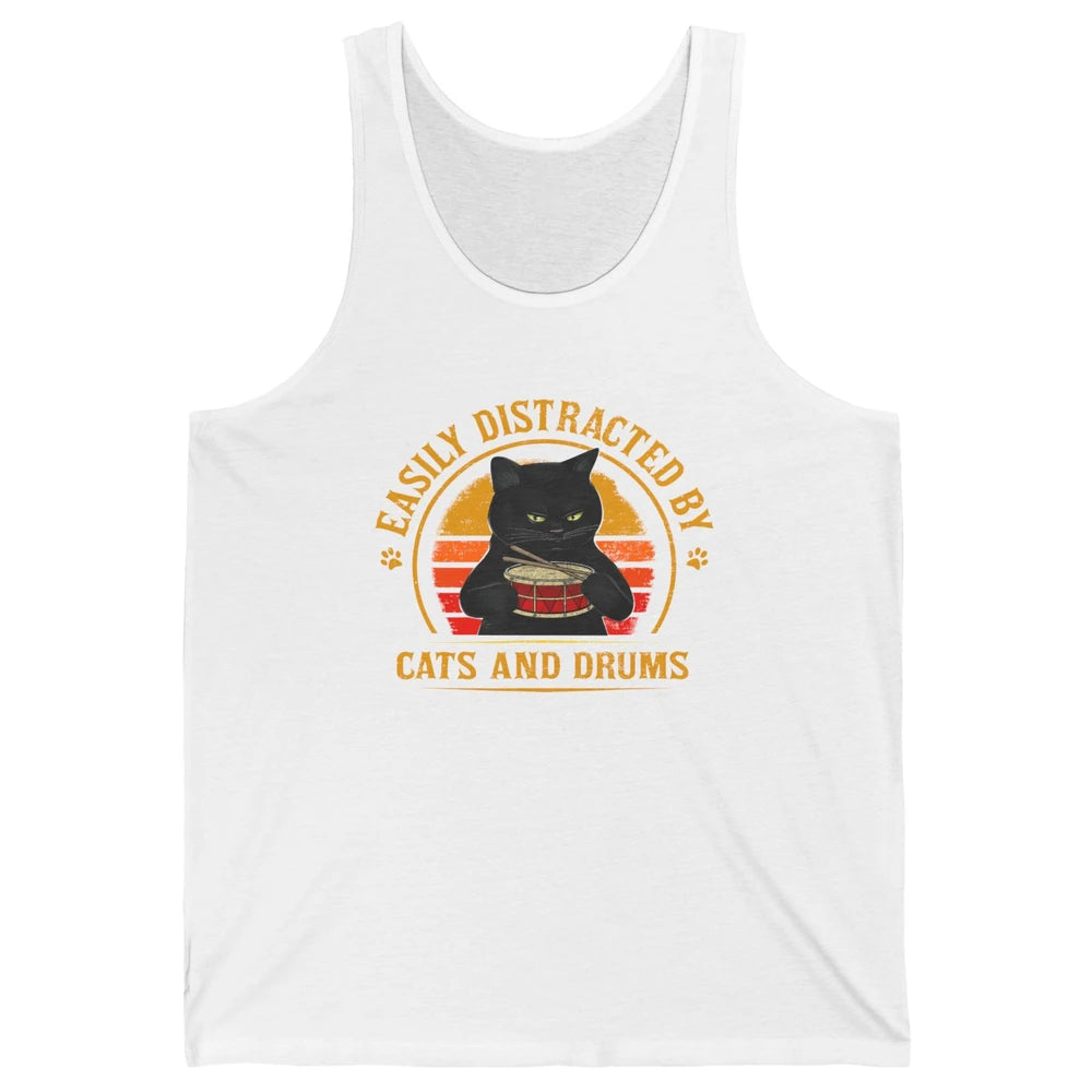 Vintage Black Cat Drummer Easily Distracted By Cat And Drums Unisex Jersey Tank