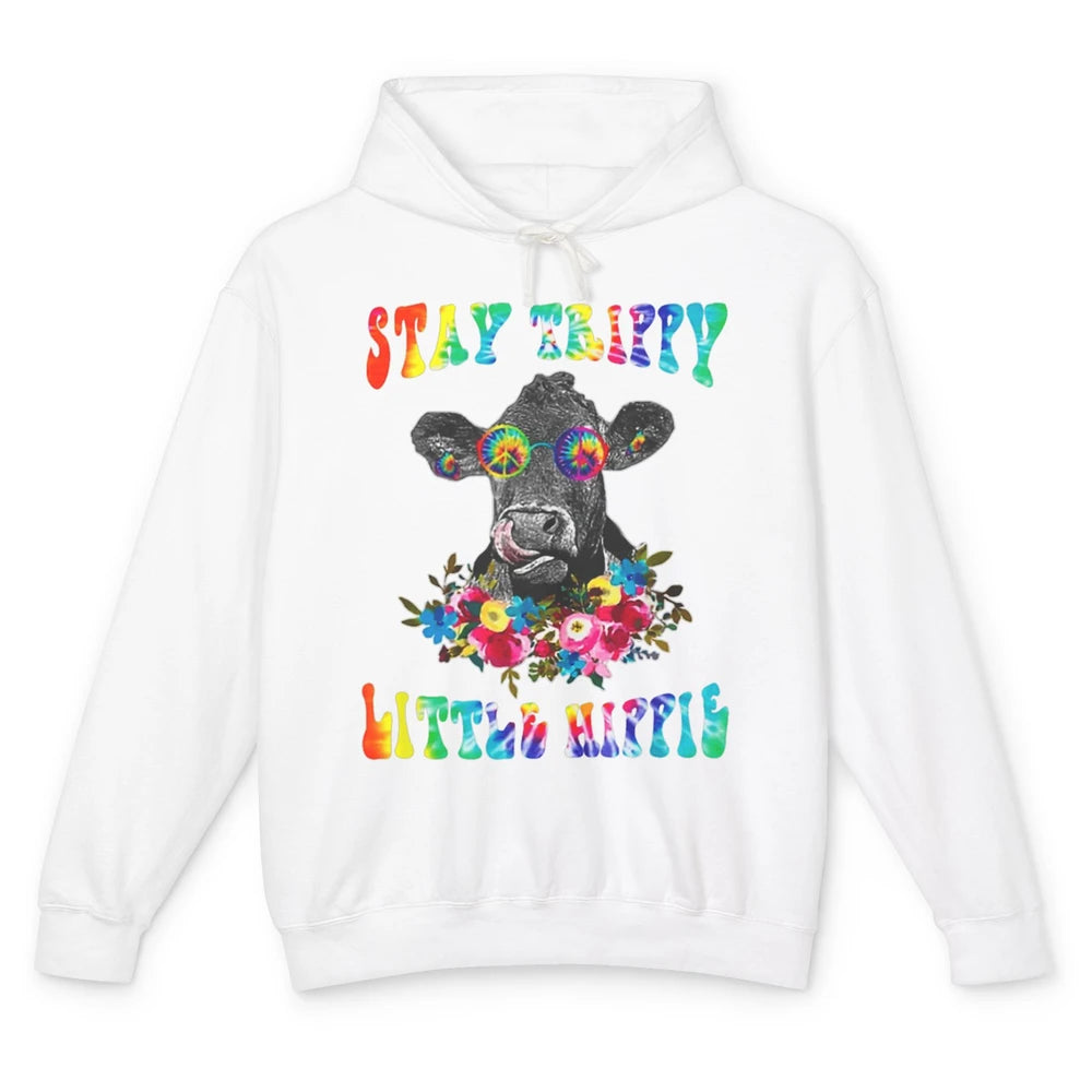 Stay Trippy Little Hippie Heifer Licking Highland Cow Peace Unisex Lightweight Hoodie