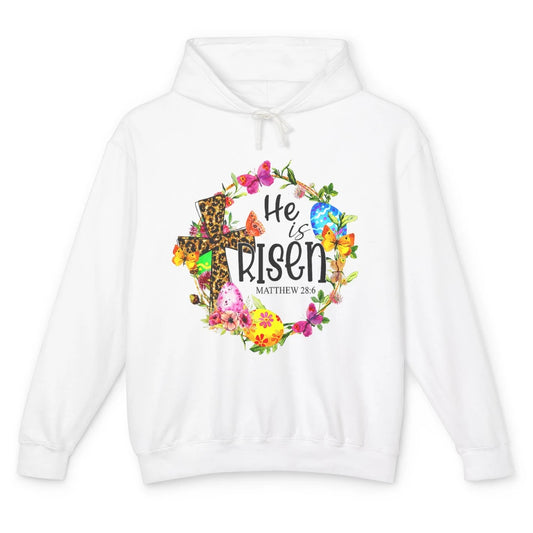 He Is Risen Easter Leopard Cross Christian Jesus God Bible Unisex Lightweight Hoodie