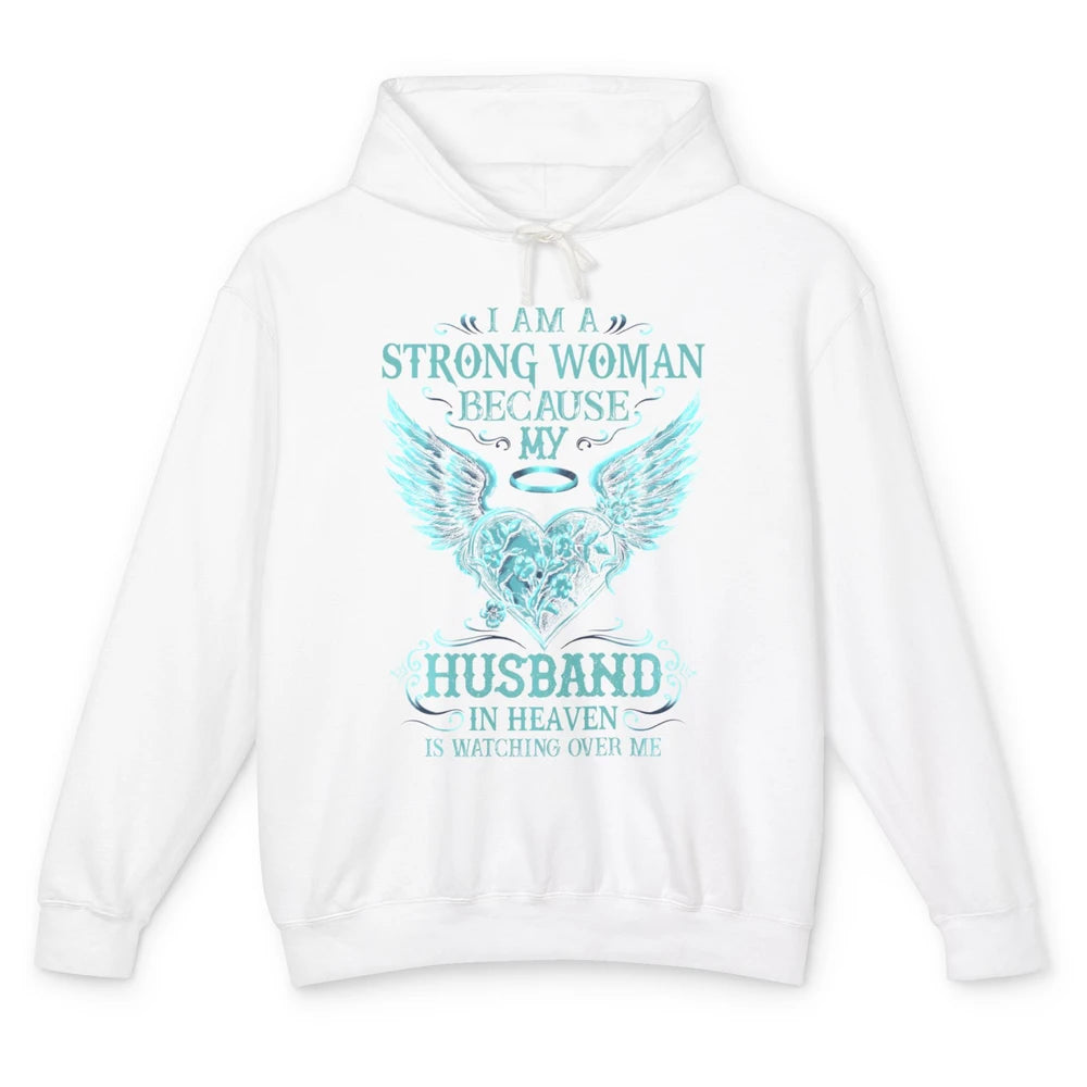 I Am A Strong Woman Because My Husband In Heaven Angel Wings Unisex Lightweight Hoodie