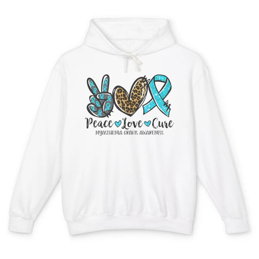 Myasthenia Gravis Awareness Ribbon Peace Love Cure Leopard Unisex Lightweight Hoodie