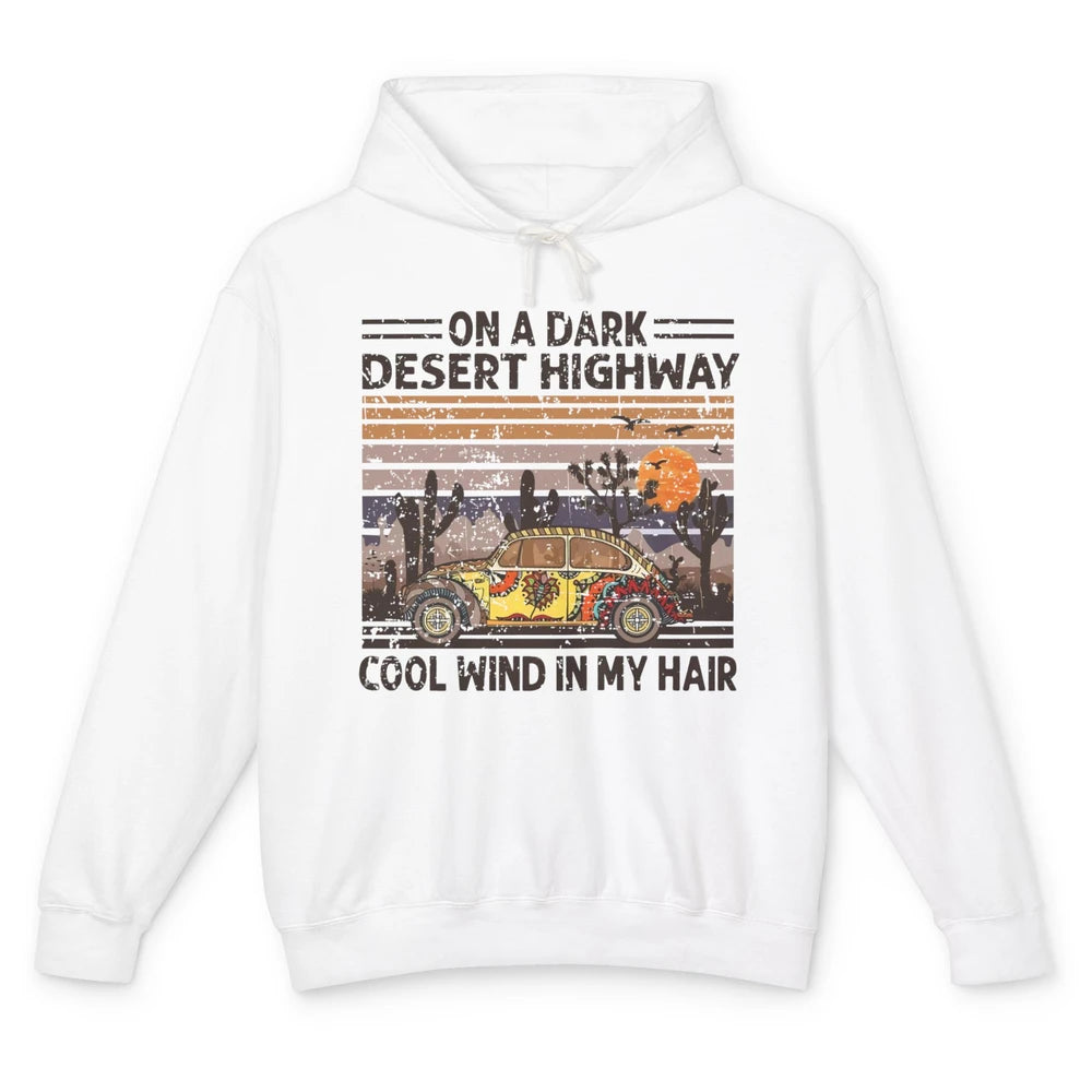 Vintage Hippie Car On A Dark Desert Highway Freedom Peace Unisex Lightweight Hoodie