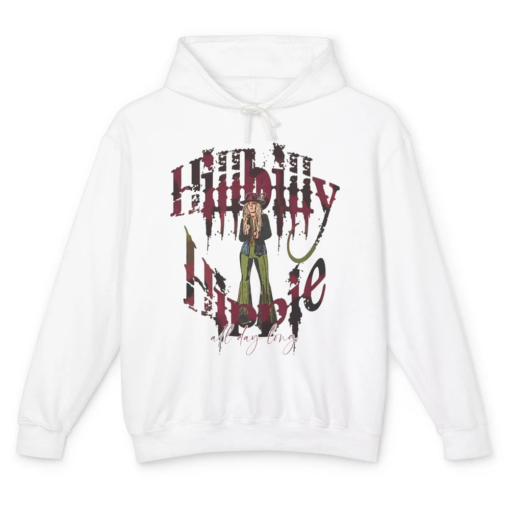 Retro Cowgirl Hillbilly Hippie All Day Long Western Country Unisex Lightweight Hoodie