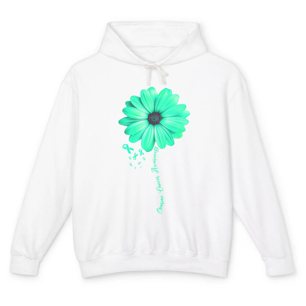 Ovarian Cancer Awareness Daisy Flower Teal Ribbon Cancer Unisex Lightweight Hoodie