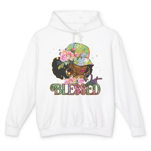 Floral Afro Black Girl Just Blessed Christian Afro American Unisex Lightweight Hoodie