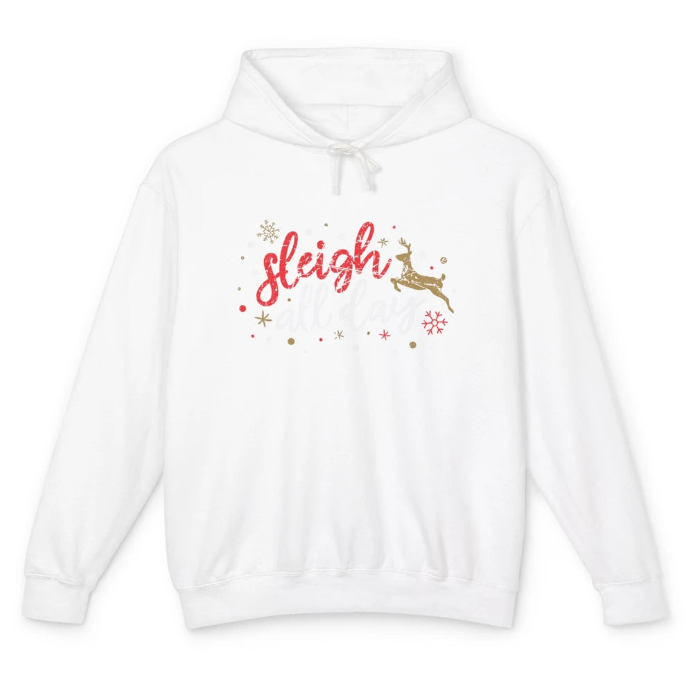 Sleigh All Day Xmas Reindeer Retro Merry Christmas Lights Unisex Lightweight Hoodie