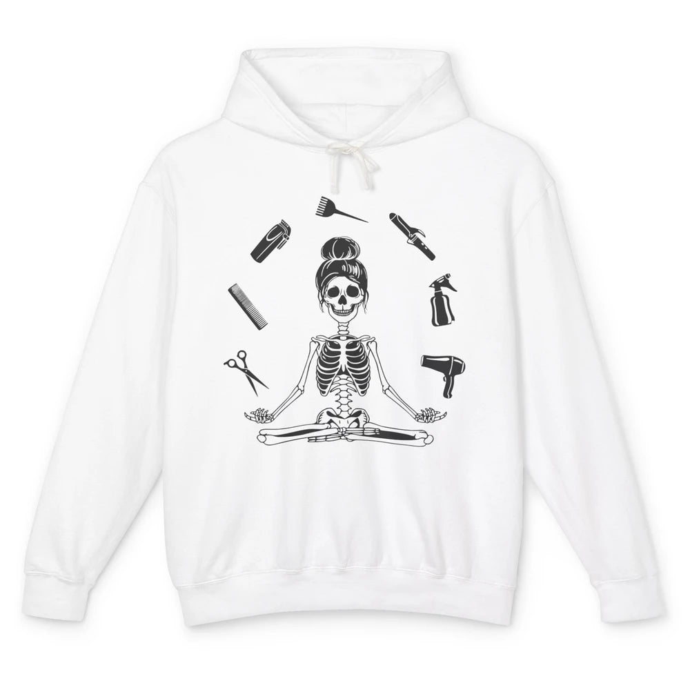 Funny Hairstylist Skeleton Yoga Hairdresser Cosmetology Unisex Lightweight Hoodie