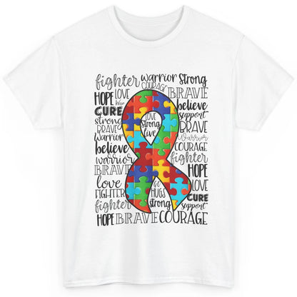 Autism Awareness Puzzles Ribbon Strong Brave Autism Support Classic Unisex T-Shirt