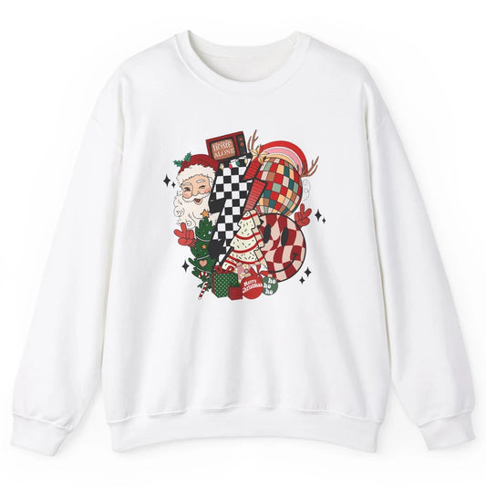 Retro Santa Christmas Tree Cake Lightning Bolt Western Unisex Crewneck Sweatshirt