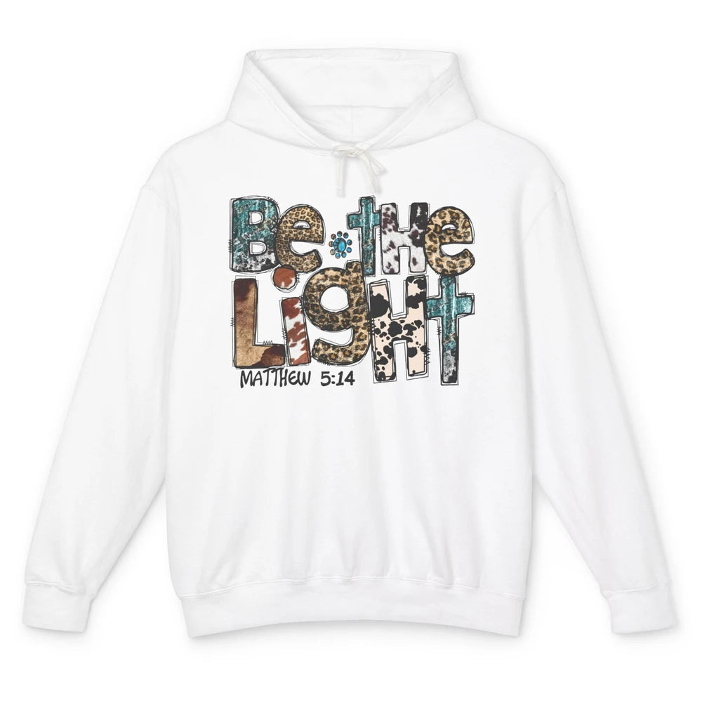 Leopard Be The Light Turquoise Western Country Christian Unisex Lightweight Hoodie