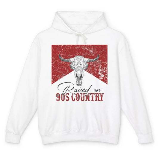 Raised On 90s Country Bull Skull Retro Western Country Rodeo Unisex Lightweight Hoodie